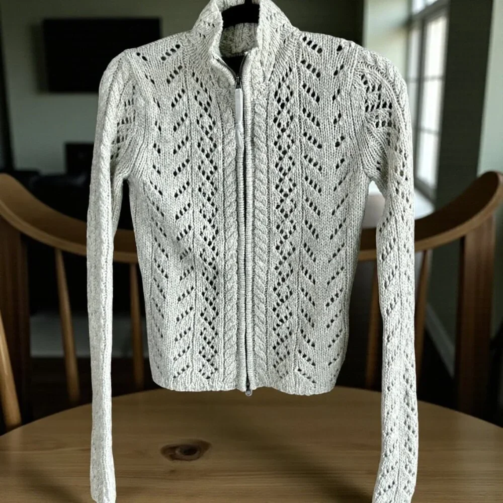Abercrombie & Fitch Gray Open Weave Full Zip Cardigan Sweater Size Small
